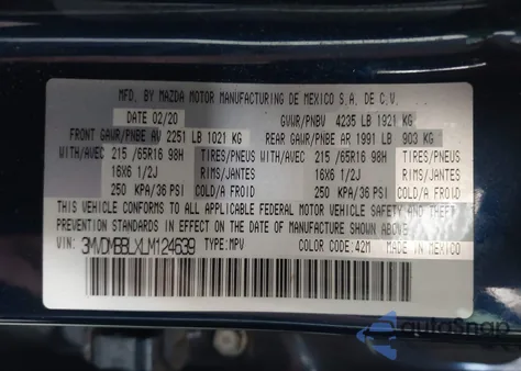 2020 Mazda Cx-30 z USA, uszkodzony, nr VIN 3MVDMBBLXLM124639